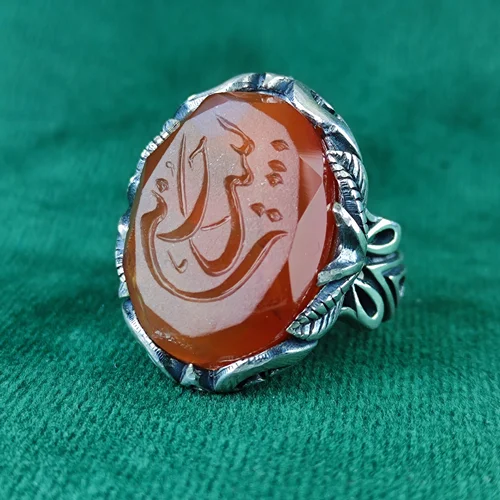 انگشتر نقره عقیق یمنی اصل الماس تراش حکاکی لبیک حسین علیه السلام  رکاب صفوی چنگی