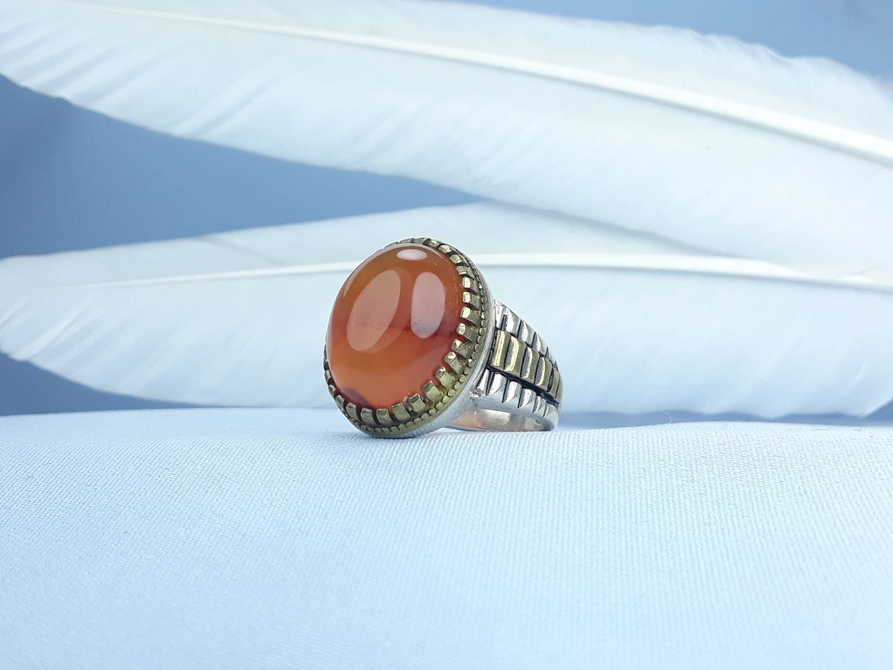 انگشتر نقره عقیق پرتغالی یمنی اصل رکاب ماشینی