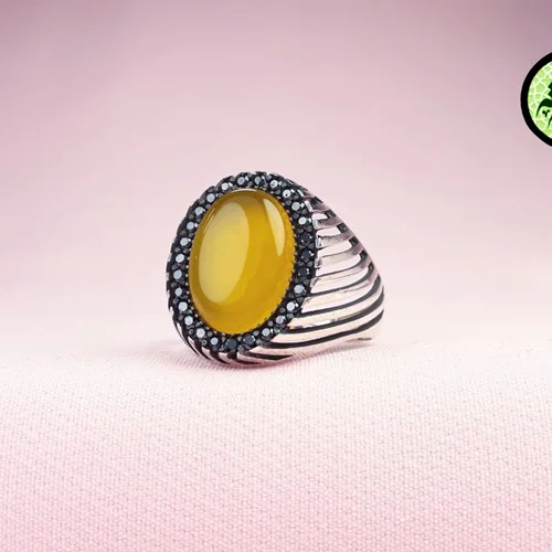 انگشترنقره عقیق زرد شرف الشمس اصل(دعای شرف الشمس)رکاب اسپرت سایز ۱۰×۱۴