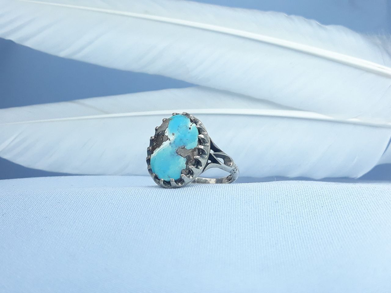 انگشتر نقره فیروزه نیشابوری اصل رکاب ماشینی