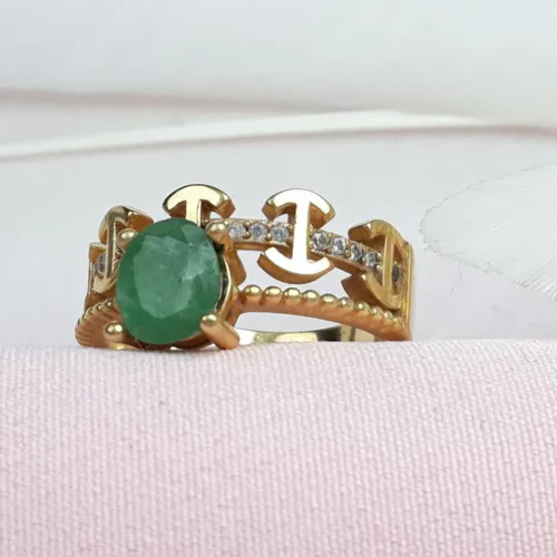 انگشتر نقره زمرد زنانه اصل آبکاری طلایی