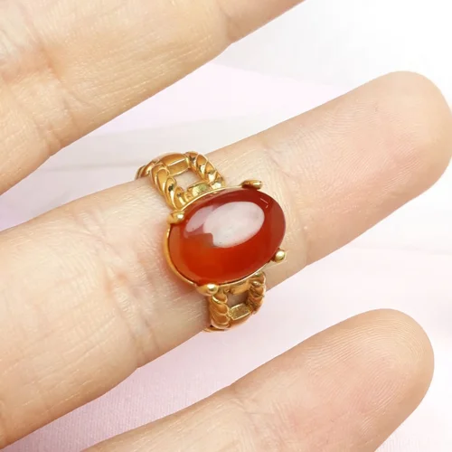 انگشترنقره زنانه عقیق پرتقالی یمنی اصل آبکاری طلایی چهارچنگ