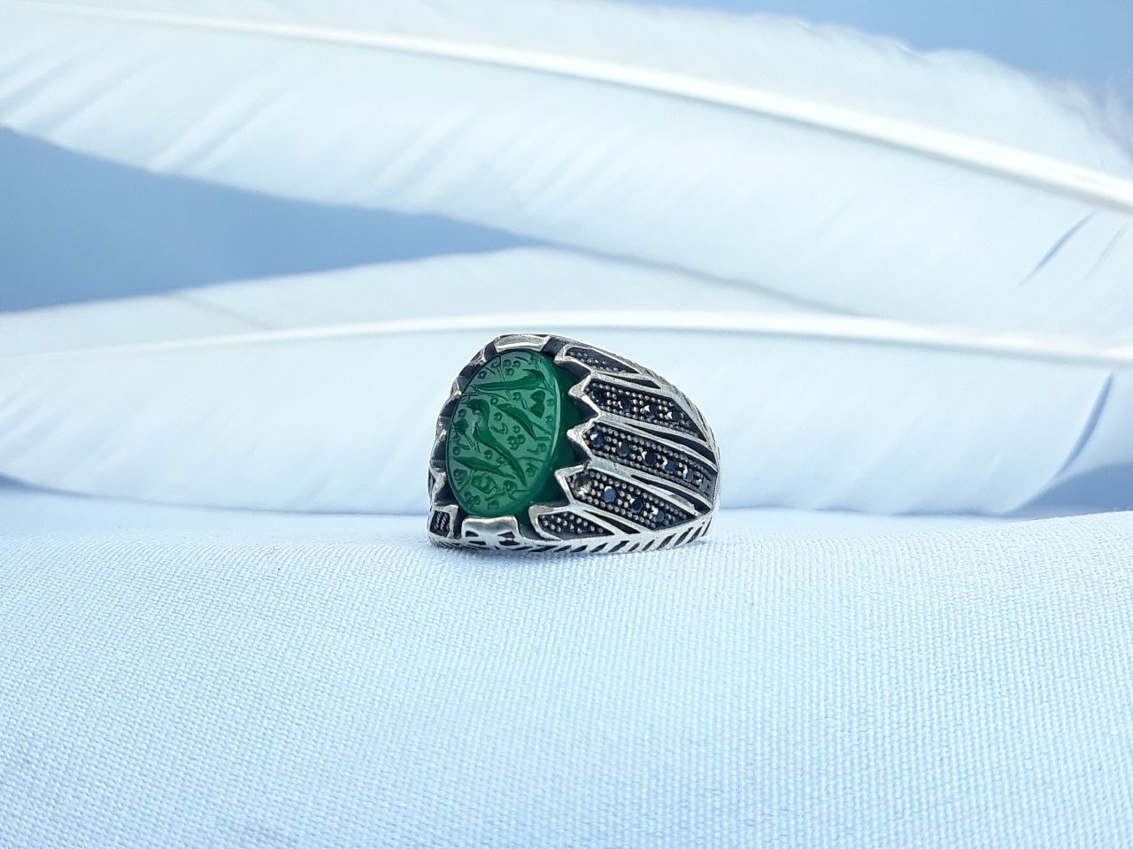 انگشتر نقره عقیق سبز یا زهرا رکاب ماشینی