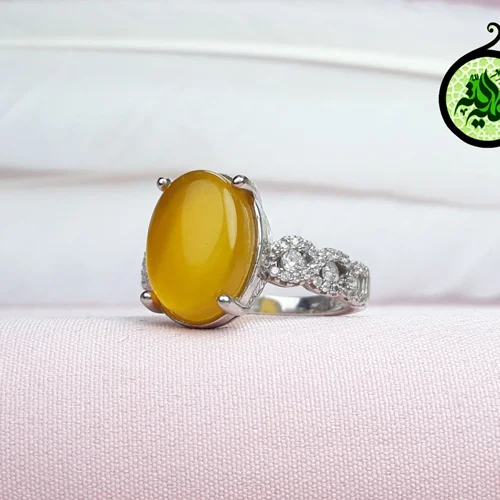 انگشترنقره عقیق زرد شرف الشمس اصل زنانه(دعای شرف الشمس) روکش ابرادیوم