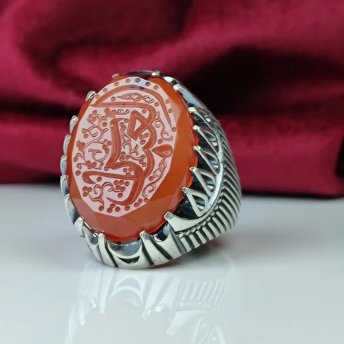 انگشتر نقره عقیق پرتقالی یمنی اصل حکاکی العباس رکاب فیلی