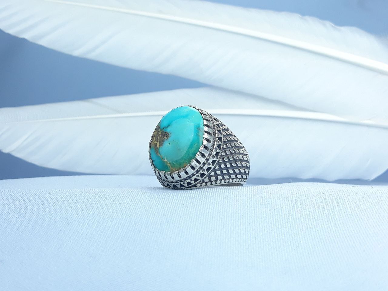 انگشتر نقره فیروزه نیشابوری اصل رکاب ماشینی