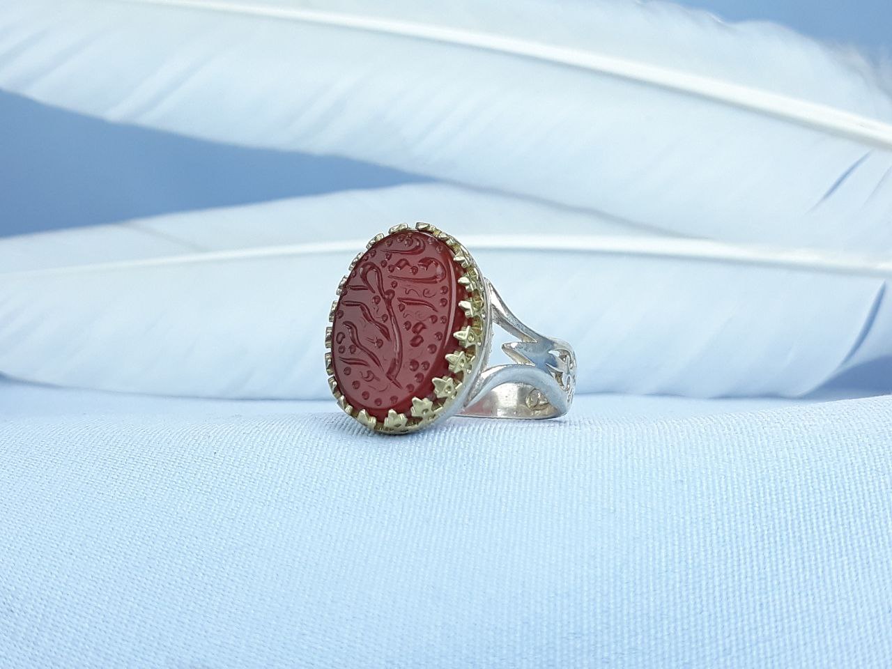 انگشتر نقره عقیق سرخ یا فاطمه الزهرا  رکاب ماشینی