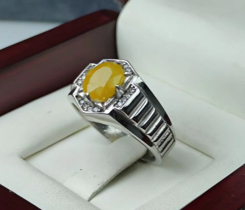 انگشترنقره یاقوت زرد آفریقایی اصل رکاب دست و ماشین