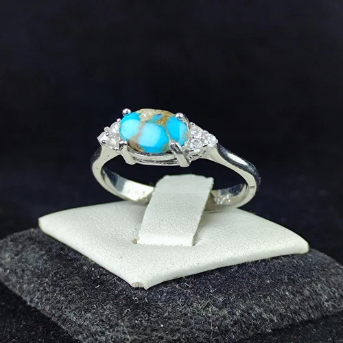 انگشتر نقره جواهری فیروزه نیشابوری