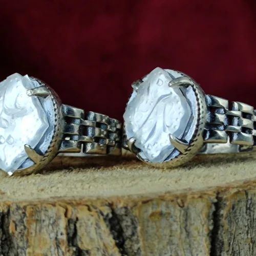 ست انگشتر نقره درنجف اصل تراش شمسه حکاکی استاد فاضل زاده رکاب صفوی ست