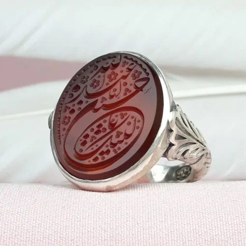 انگشتر نقره عقیق سرخ خطی حکاکی لبیک یا اباعبدالله الحسین