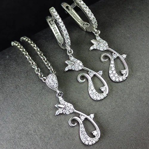 نیم ست نقره جواهری میکرو طرح گل لاله