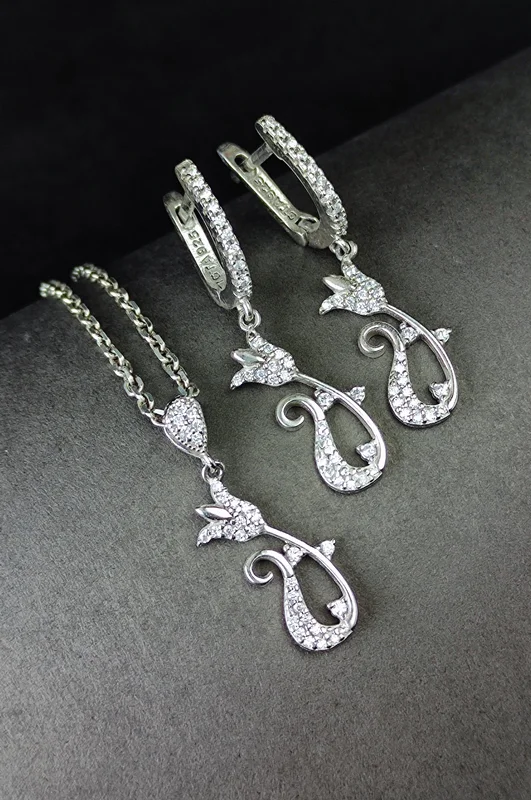 نیم ست نقره جواهری میکرو طرح گل لاله