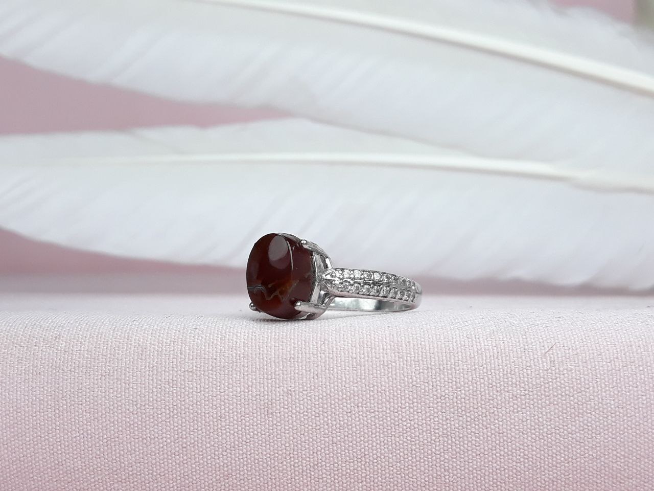 انگشتر نقره عقیق یمنی رکاب ماشینی روکش اب رادیوم زنانه