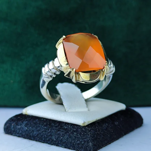 انگشتر نقره عقیق یمنی اصل چهارگوش فنسی تراش رکاب صفوی دست ساز