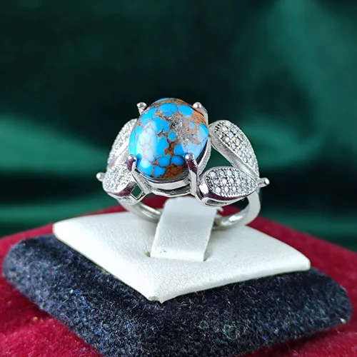 انگشتر نقره جواهری فیروزه نیشابوری