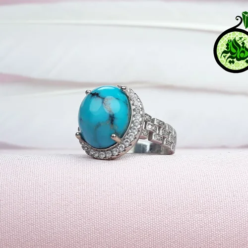 انگشترنقره فیروزه نیشابوری اصل زنانه احیا شده روکش آب رادیوم