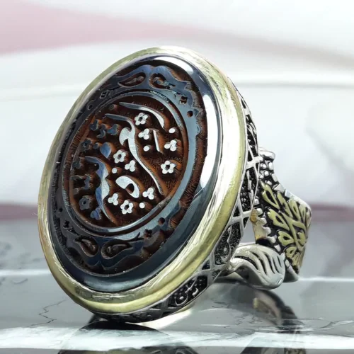 انگشتر نقره حدید خطی حکاکی العزه الله