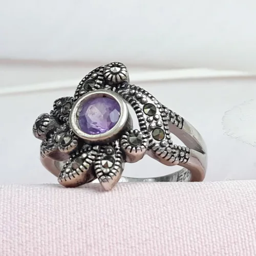 انگشتر نقره آماتیس زنانه اصل طرح مارکازیت روکش آب رادیوم