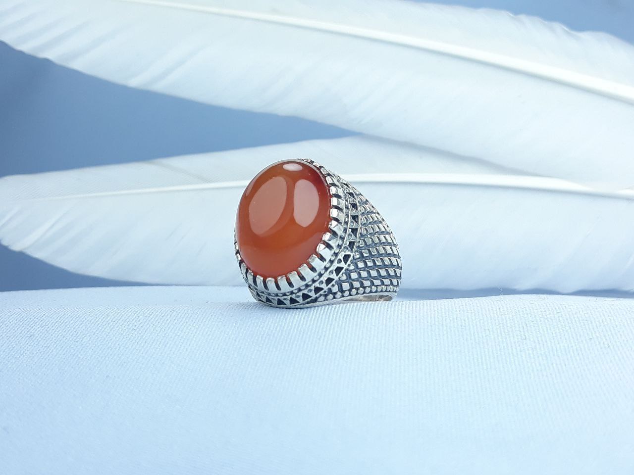 انگشتر نقره عقیق پرتغالی یمنی اصل رکاب ماشینی