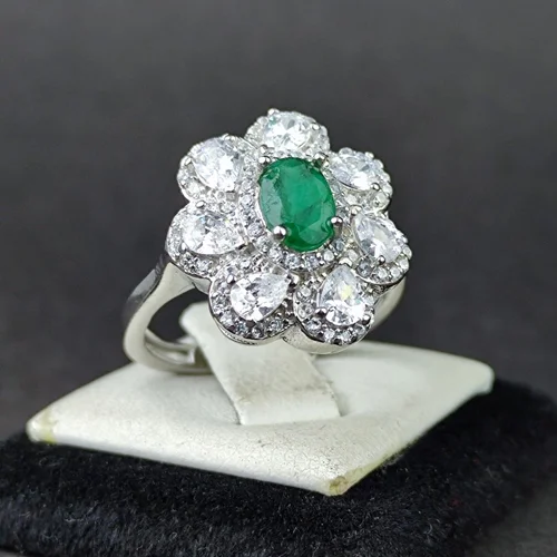 انگشترنقره جواهری زمرد زامبیا اصل زنانه