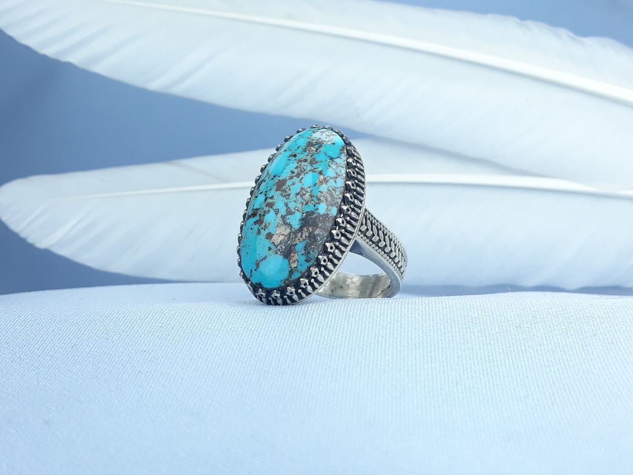 انگشتر نقره فیروزه نیشابوری اصل رکاب ماشینی
