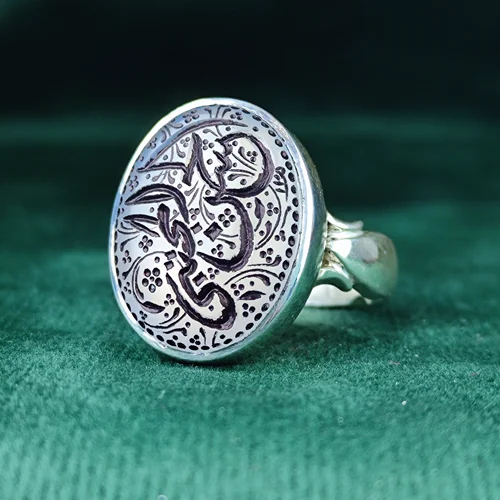 انگشتر نقره عقیق یمنی کبود حکاکی امام حسن مجتبی علیه السلام رکاب صفوی دست ساز