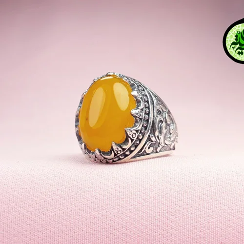 انگشترنقره عقیق زرد شرف الشمس اصل(دعای شرف الشمس)سایز ۱۳×۱۸