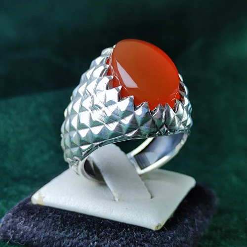 انگشتر نقره عقیق یمنی اصل رکاب حصیری فیلی چنگی