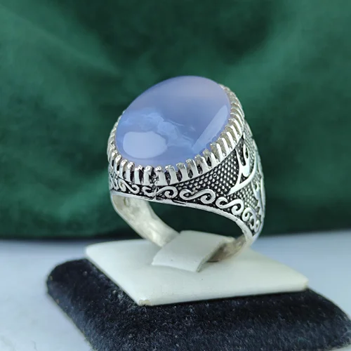 انگشتر نقره عقیق یمنی کبود اصل رکاب فیلی چنگی طرح قلمزنی ، ماشینی