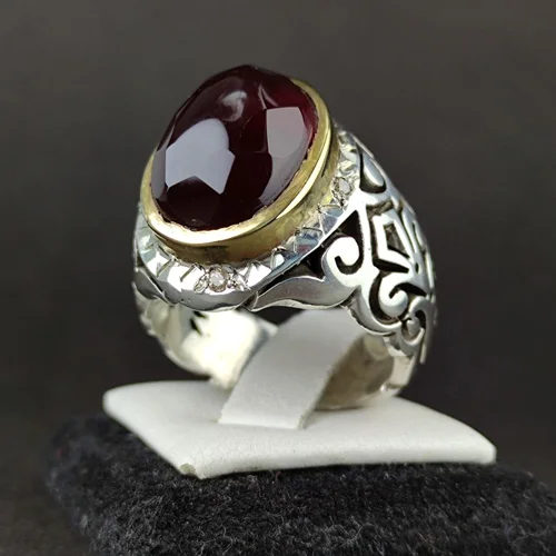 انگشترنقره عقیق کبدی یمنی اصل تراش الماس رکاب دست ساز