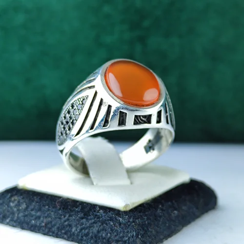 انگشتر نقره عقیق یمنی اصل  رکاب اسپرت ترک