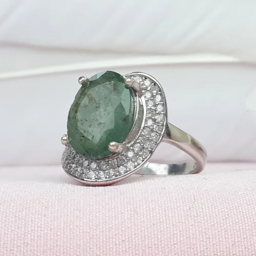 انگشتر نقره زنانه زمرد اصل طرح دار