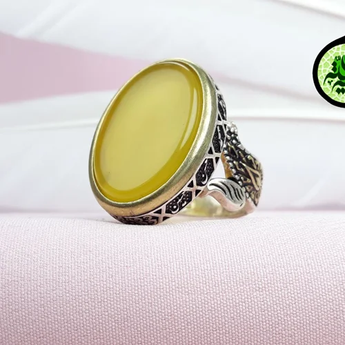 انگشتر نقره عقیق زردشرف الشمس اصل(مزین به دعای شرف الشمس)سایز ۱۸×۲۵