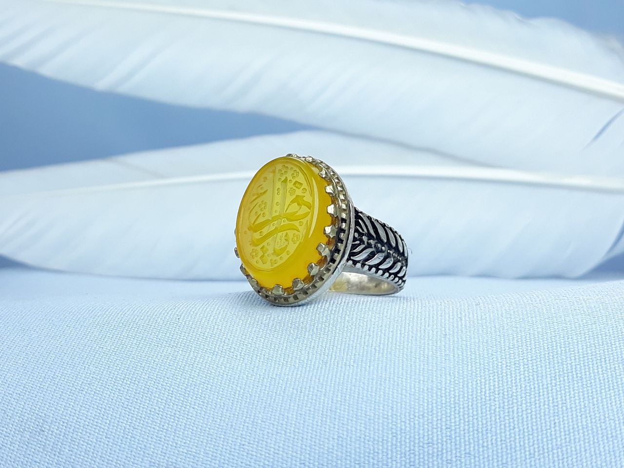 انگشتر نقره عقیق زرد یا زهرا  رکاب ماشینی