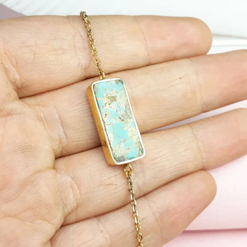 دستبند نقره زنانه فیروزه نیشابور اصل آبکاری طلایی