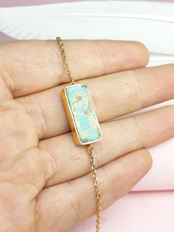 دستبند نقره زنانه فیروزه نیشابور اصل آبکاری طلایی