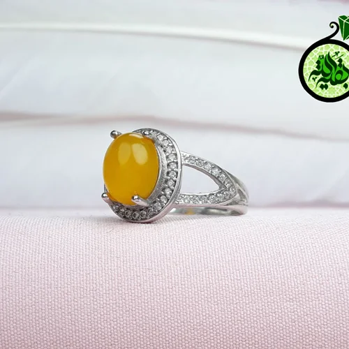 انگشترنقره عقیق زرد شرف الشمس اصل زنانه(دعای شرف الشمس) روکش ابرادیوم