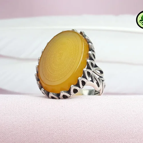 انگشترنقره عقیق زرد شرف الشمس اصل(دعای شرف الشمس)رکاب اشکی