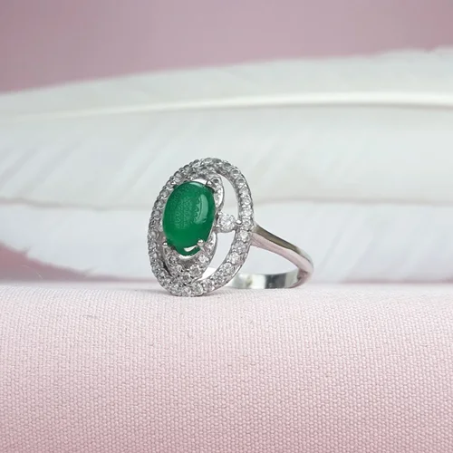 انگشترنقره عقیق سبز خطی حکاکی و من یتق الله روکش آب رادیوم