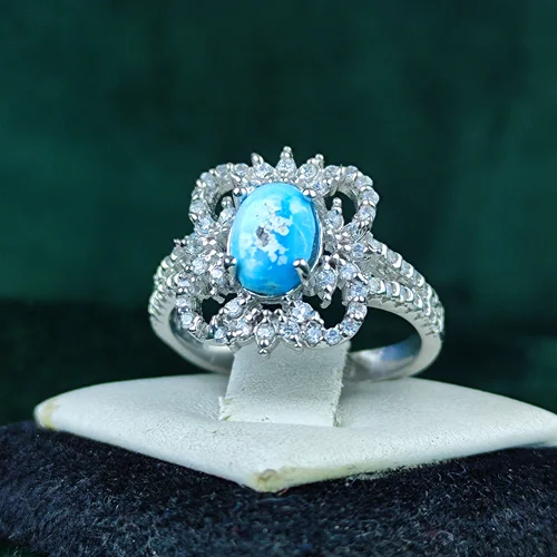 انگشتر نقره جواهری فیروزه نیشابوری اصل زنانه