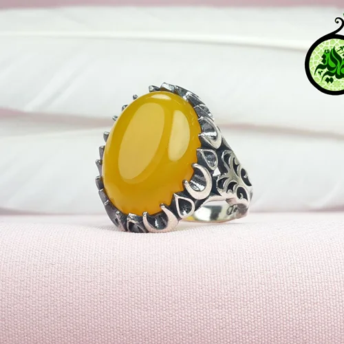 انگشتر نقره عقیق زردشرف الشمس اصل(مزین به دعای شرف الشمس)