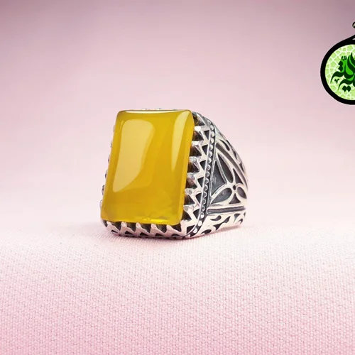 انگشترنقره عقیق زرد شرف الشمس اصل(دعای شرف الشمس)سایز ۱۳×۱۸