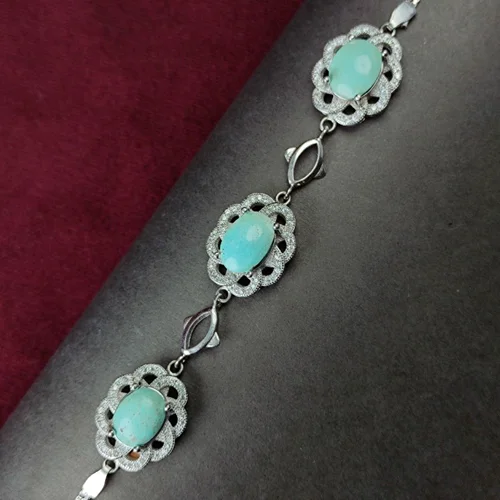 دستبند نقره جواهری سه نگین فیروزه نیشابوری اصل