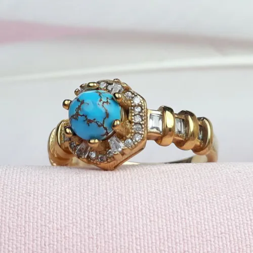 انگشترنقره فیروزه نیشابوری اصل رکاب تایلندی آبکاری طلایی