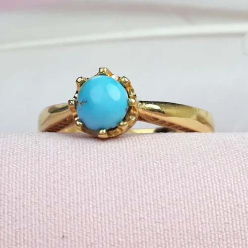 انگشترنقره فیروزه نیشابوری اصل زنانه رکاب تایلندی آبکاری طلایی