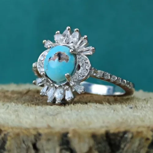 انگشترنقره فیروزه نیشابوری اصل زنانه آب رادیوم پرنس شده