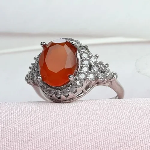 انگشتر نقره عقیق سرخ یمنی اصل زنانه تراش الماسی رکاب تایلندی