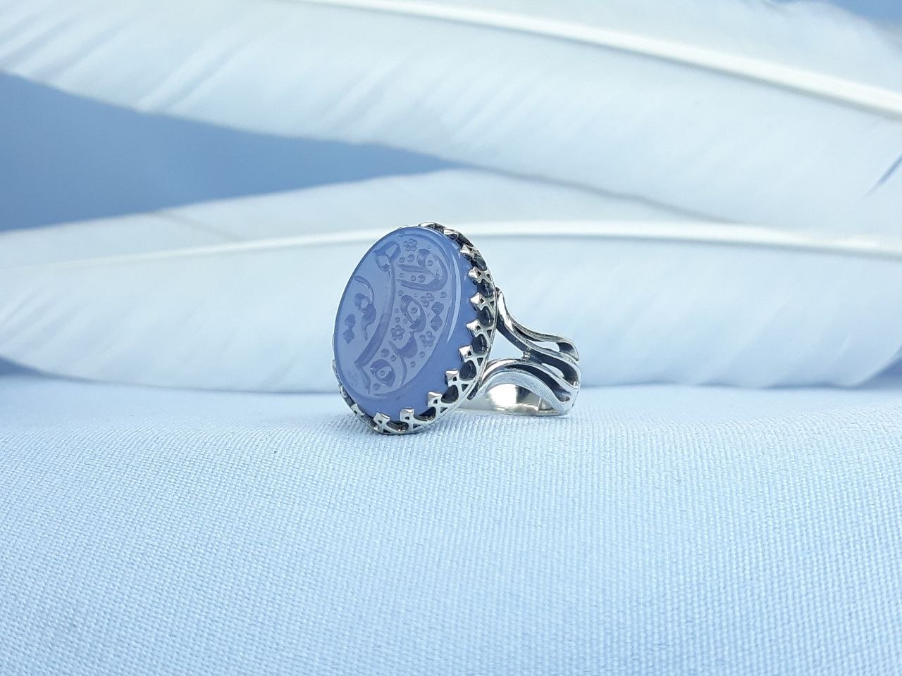 انگشتر نقره عقیق کبود صدیقه طاهره  رکاب ماشینی