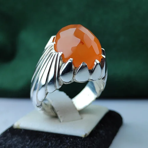 انگشتر نقره عقیق یمنی اصل فنسی تراش  رکاب فیلی چنگی دست ساز